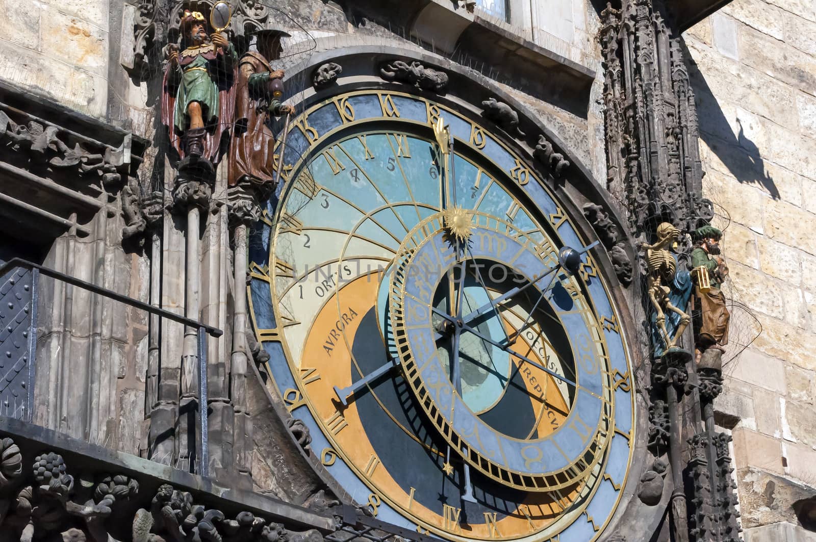 Close up view of the astronomical clock of Prague, Czech Republic.
