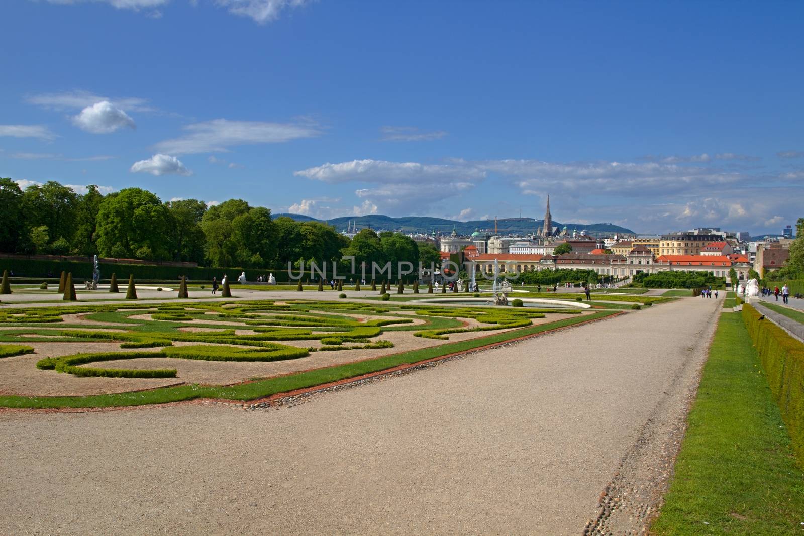 Photo shows general view of garden of Belvedere Palace.