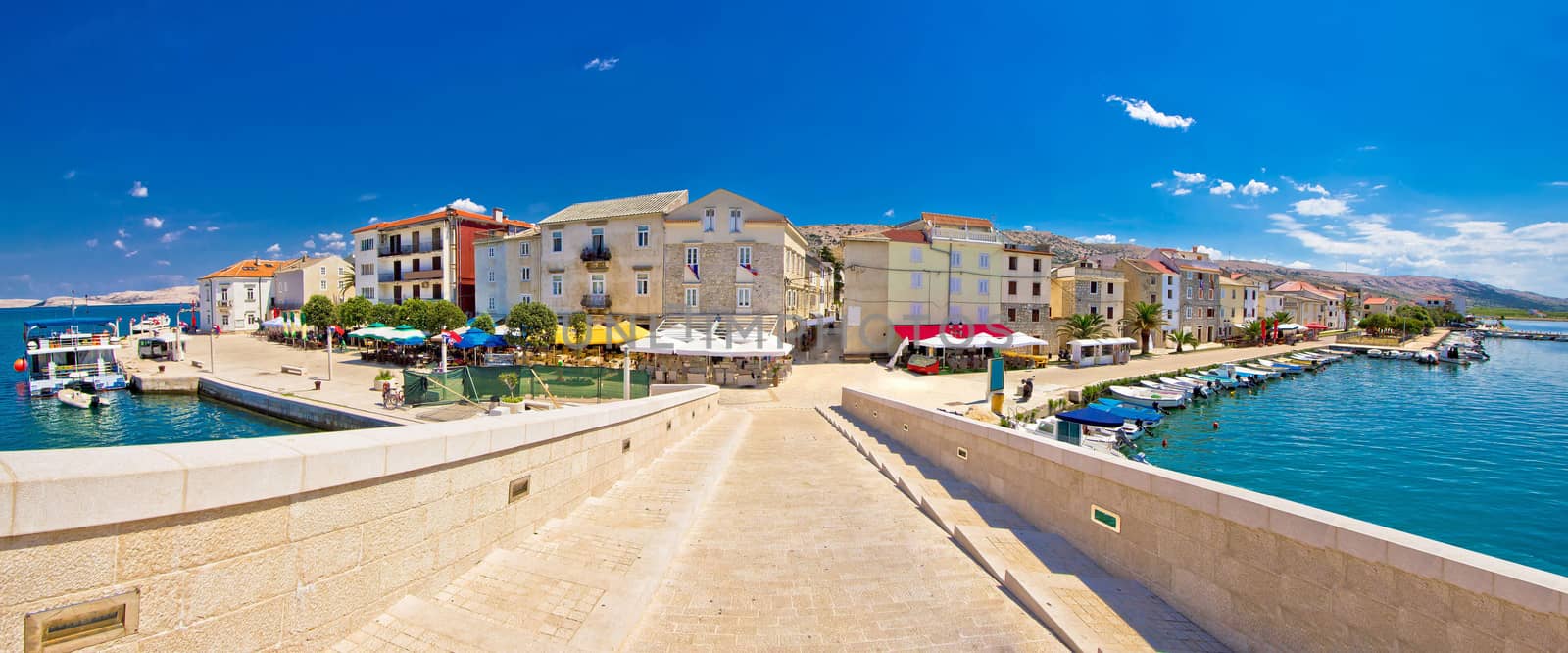 Island town of Pag panorama, view from bridge, Dalmatia, Croatia
