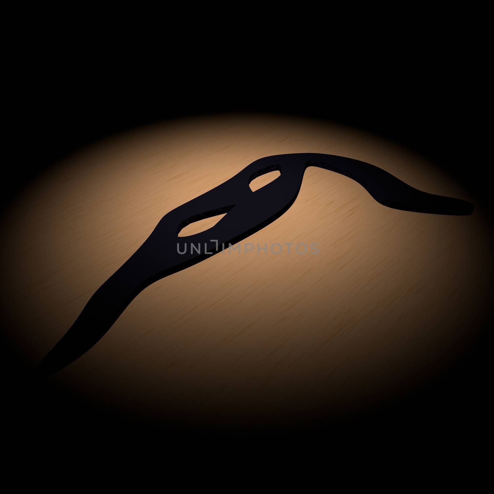 Black thief mask, over table, 3d render