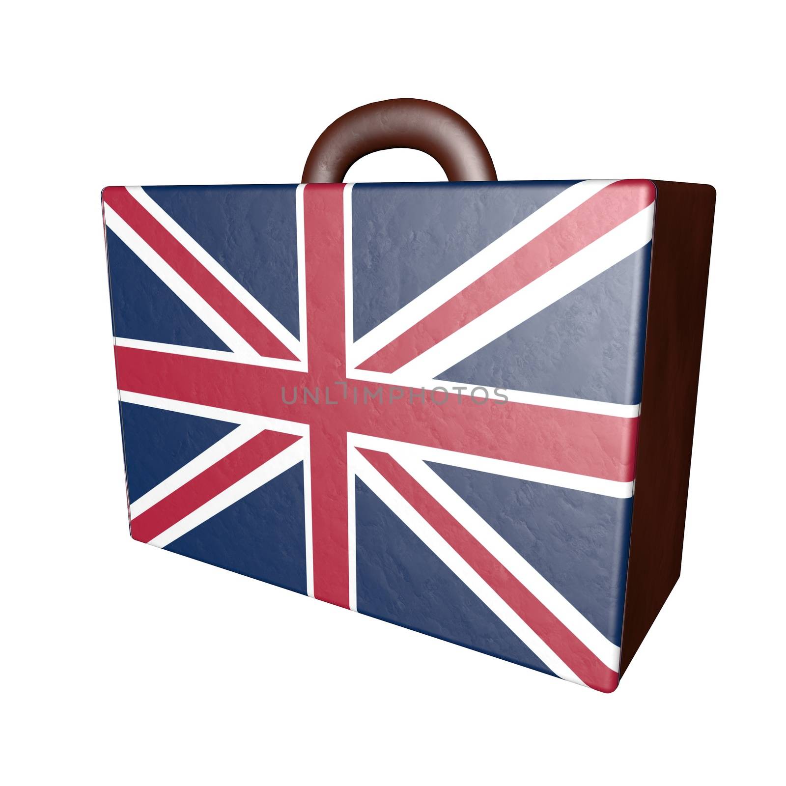 Leather suitcase with UK flag, isolated over white, 3d render