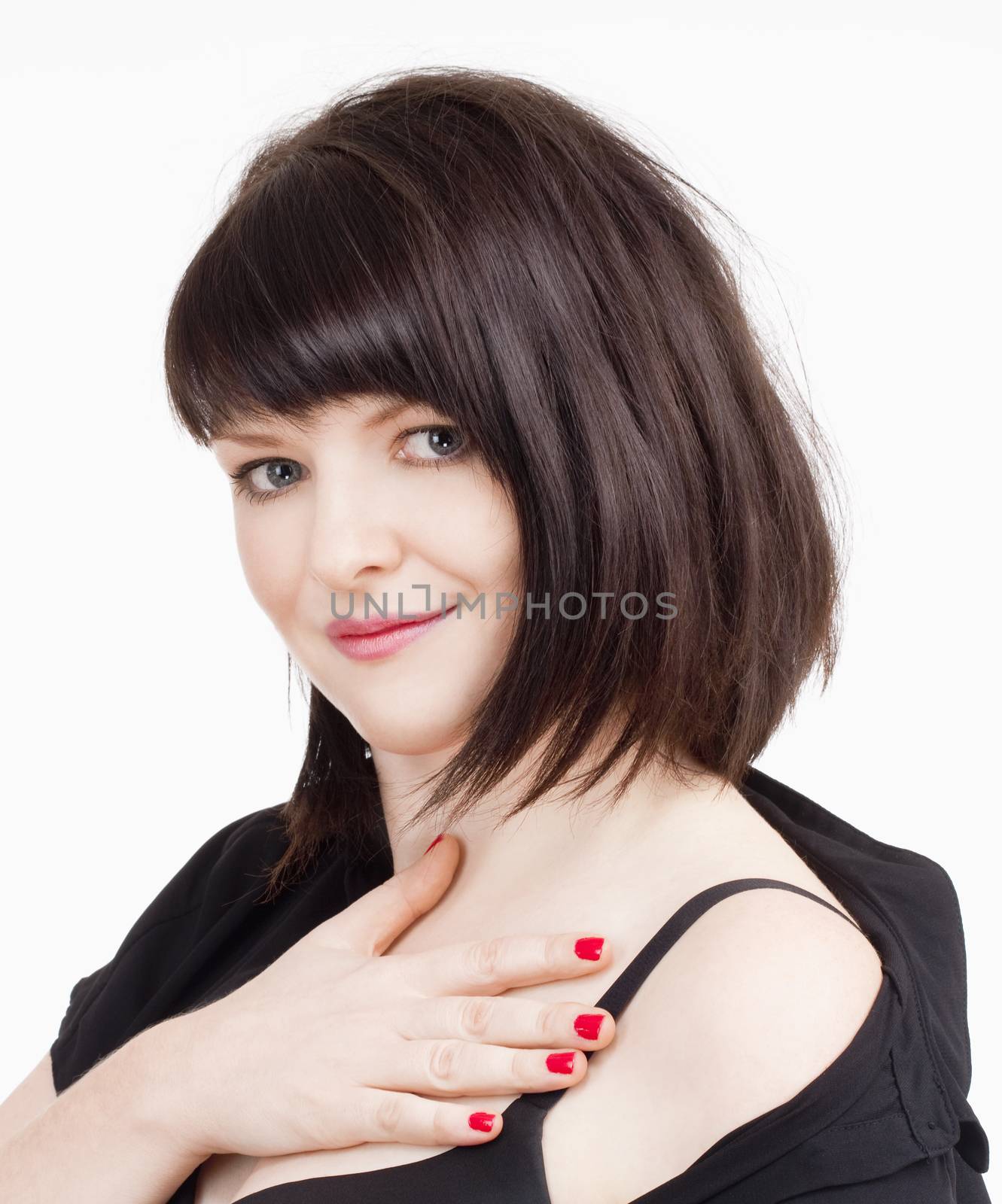 Portrait of a Young Beautiful Woman with Dark Brown Hair Looking