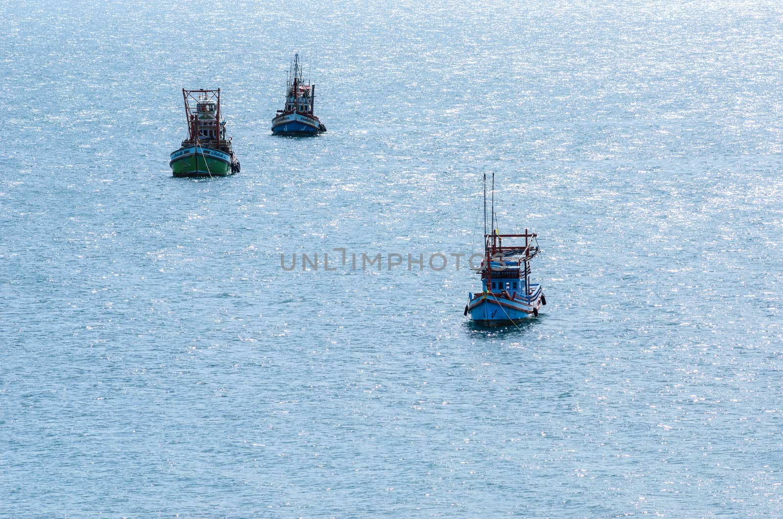 Fishing sea boat and blue sea nature in Thailand