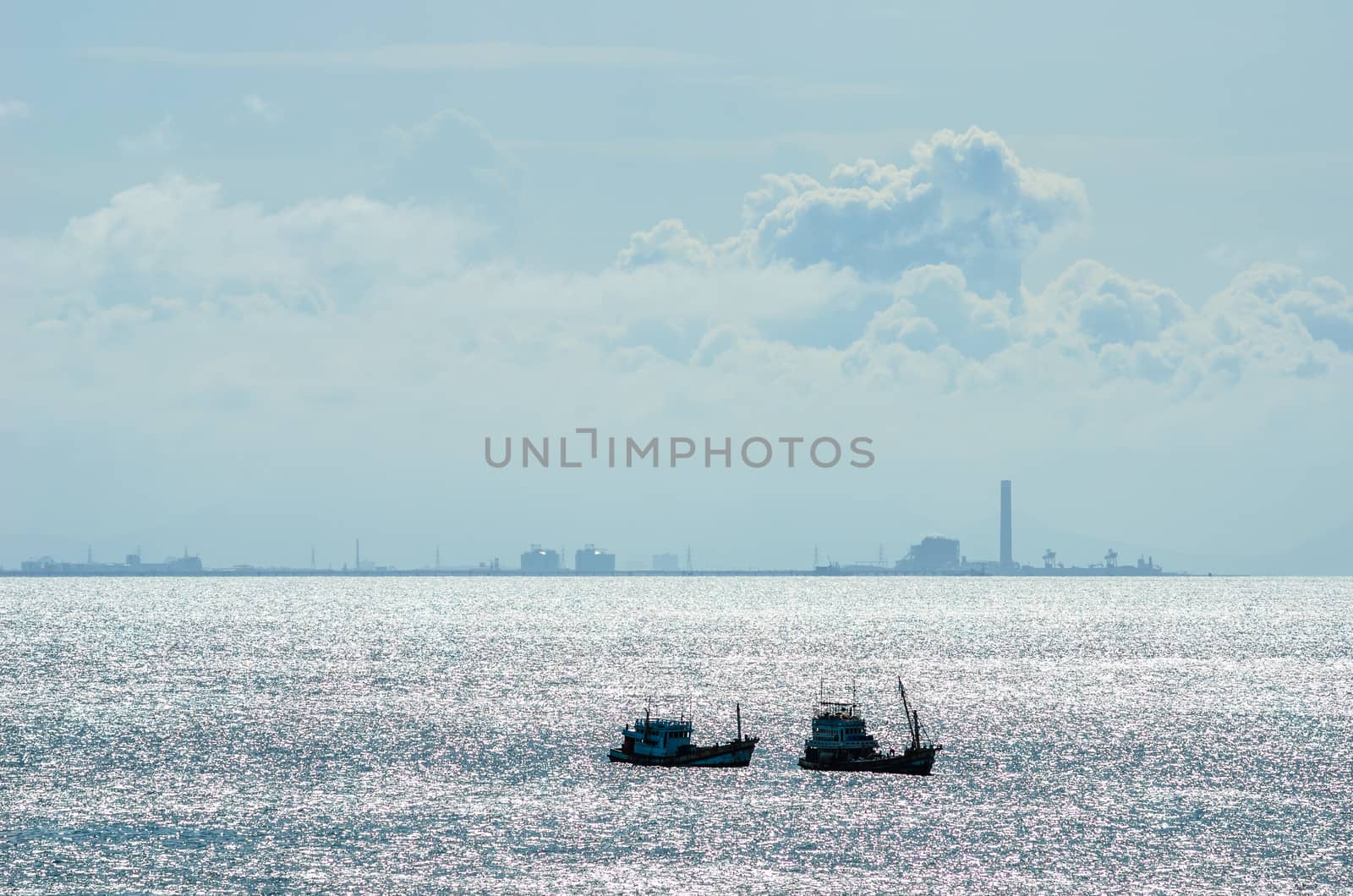 Fishing sea boat and blue sea nature in Thailand