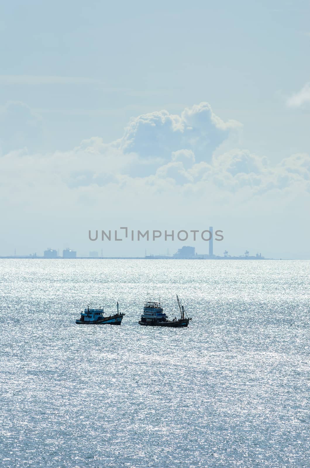 Fishing sea boat and blue sea nature in Thailand