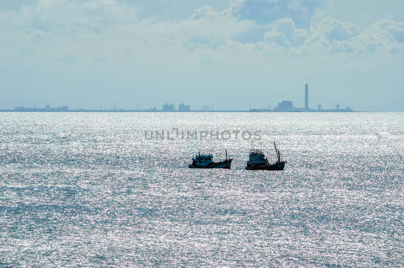 Fishing sea boat and blue sea nature in Thailand