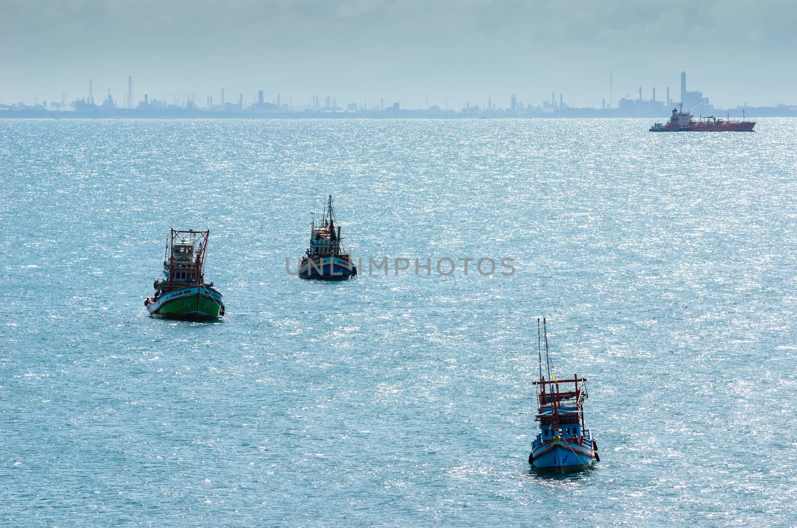 Fishing sea boat and blue sea nature in Thailand