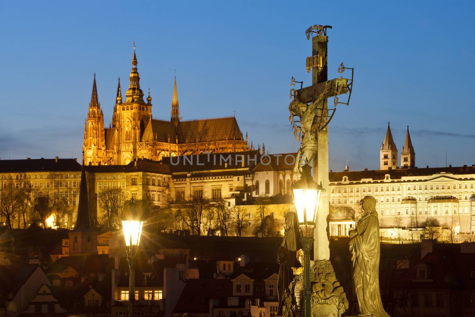 prague - religious art on charles bridge and hradcany castle