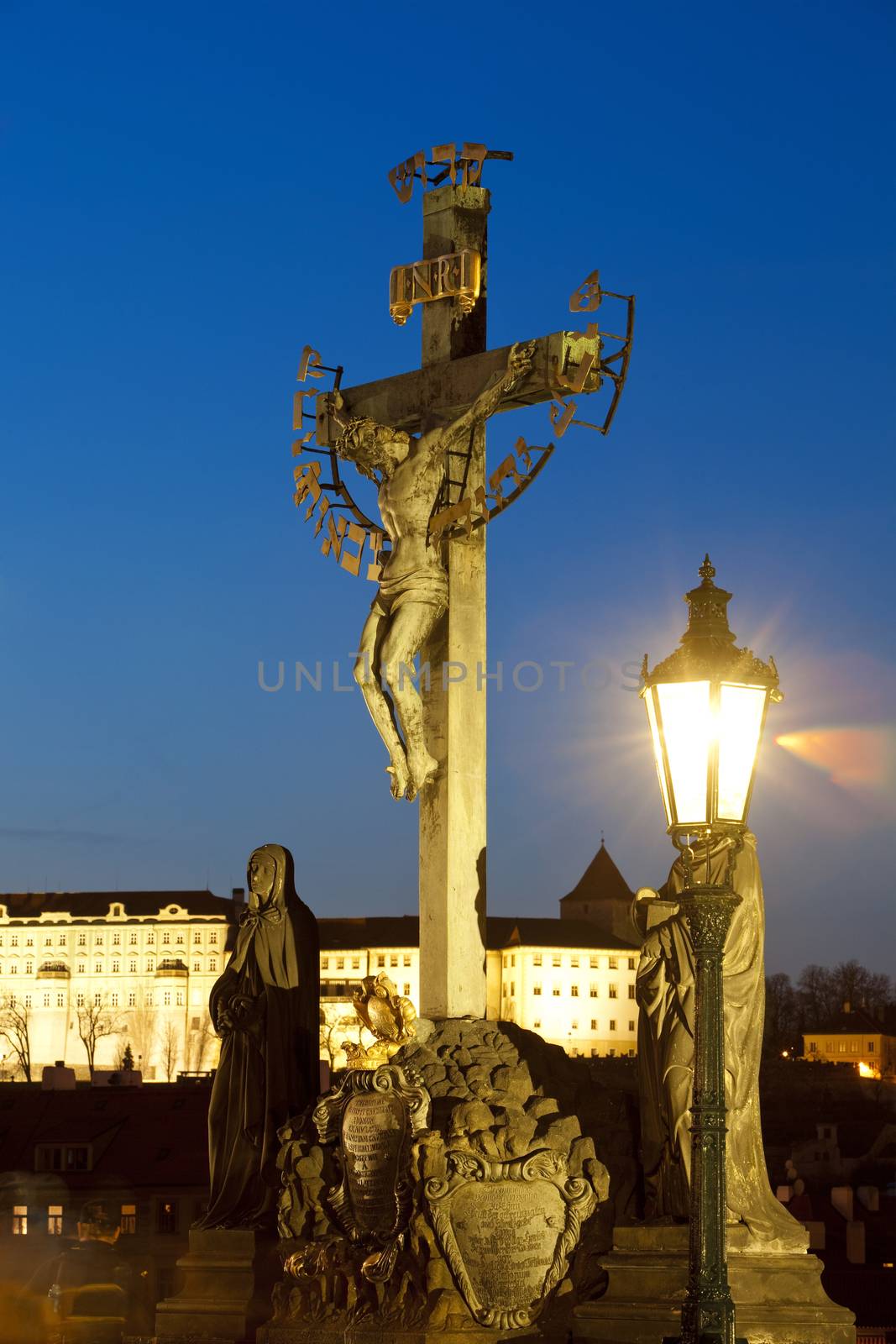 prague - religious art on charles bridge and hradcany castle