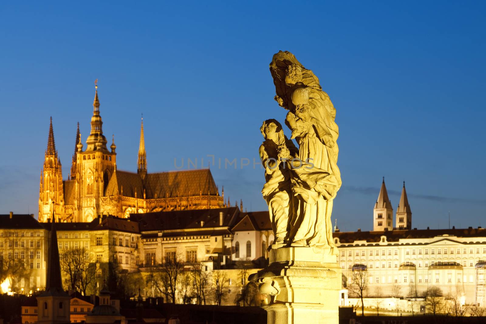 prague - religious art on charles bridge and hradcany castle