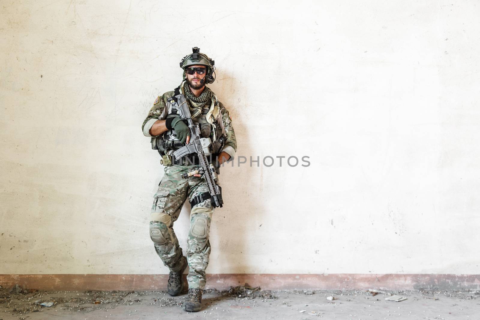 Portrait of american poses during military operation