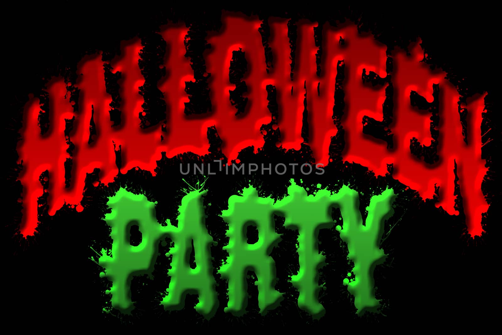 Illustration of halloween party title isolated on black background.