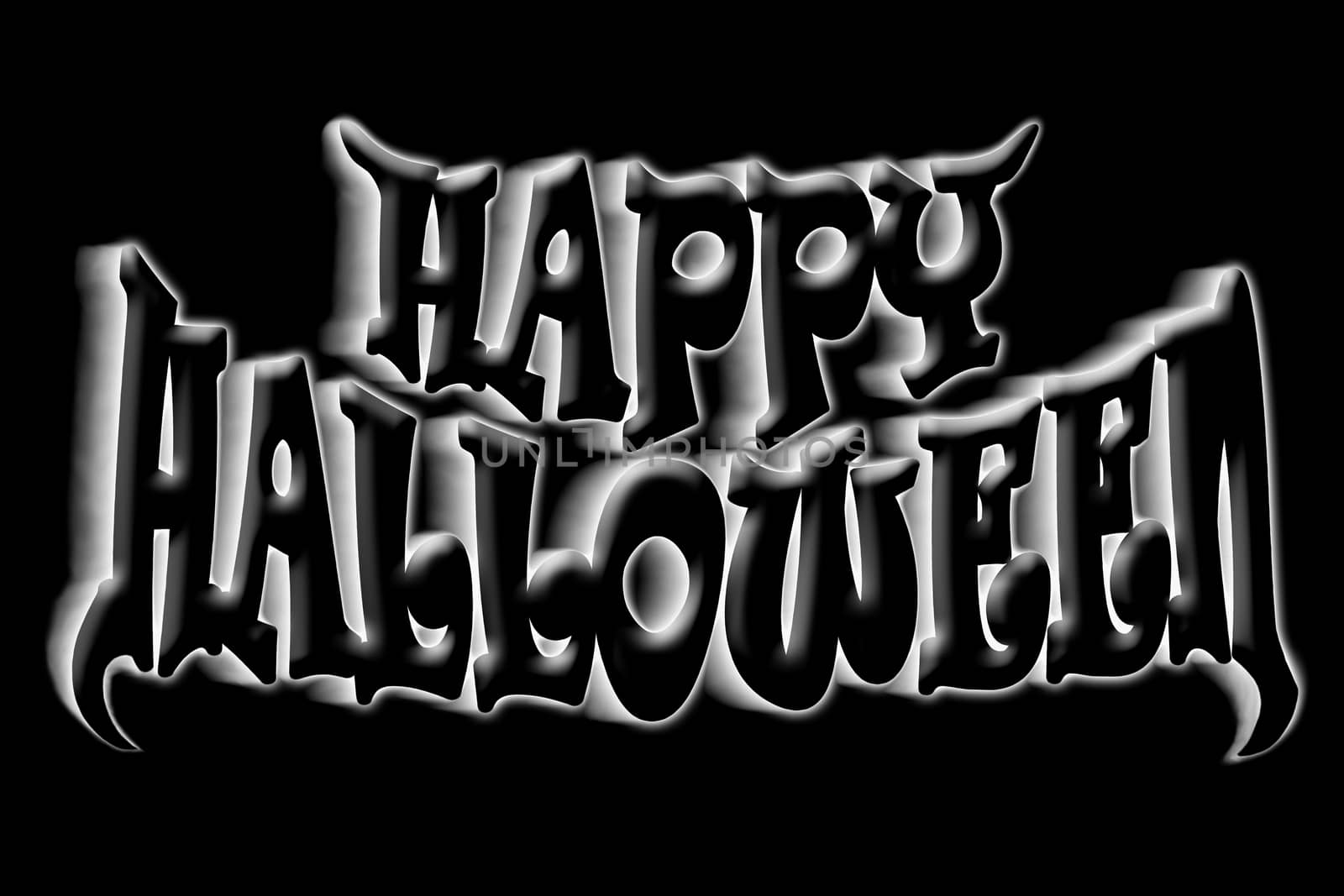 Illustration of happy halloween title isolated on black background.