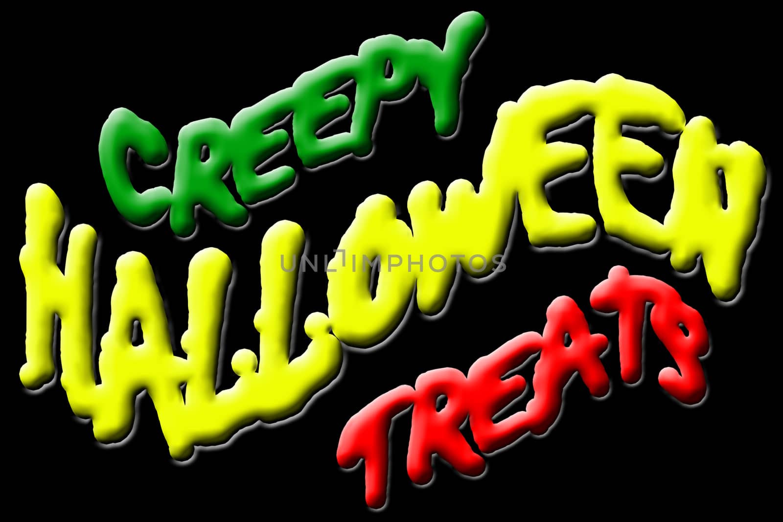 Illustration of creepy halloween treats title, isolated on black background.