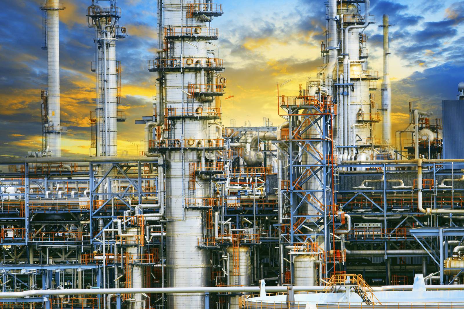 close up exterior strong metal structure of oil refinery plant i by khunaspix