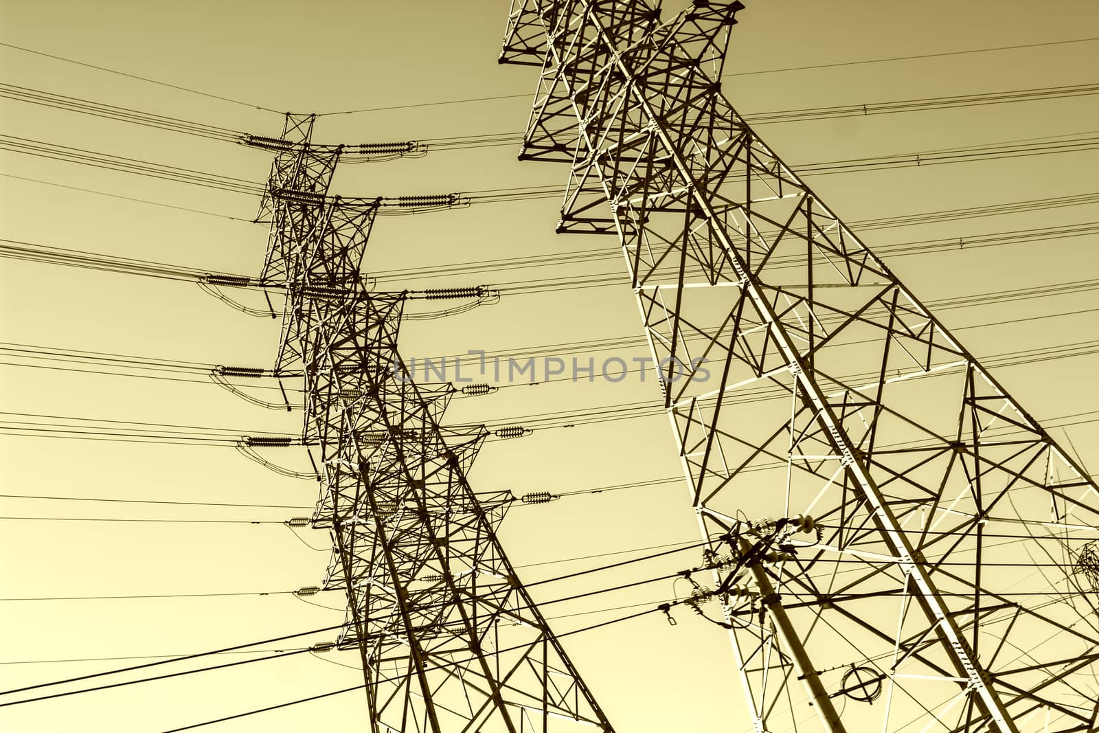 Power lines with blue sky