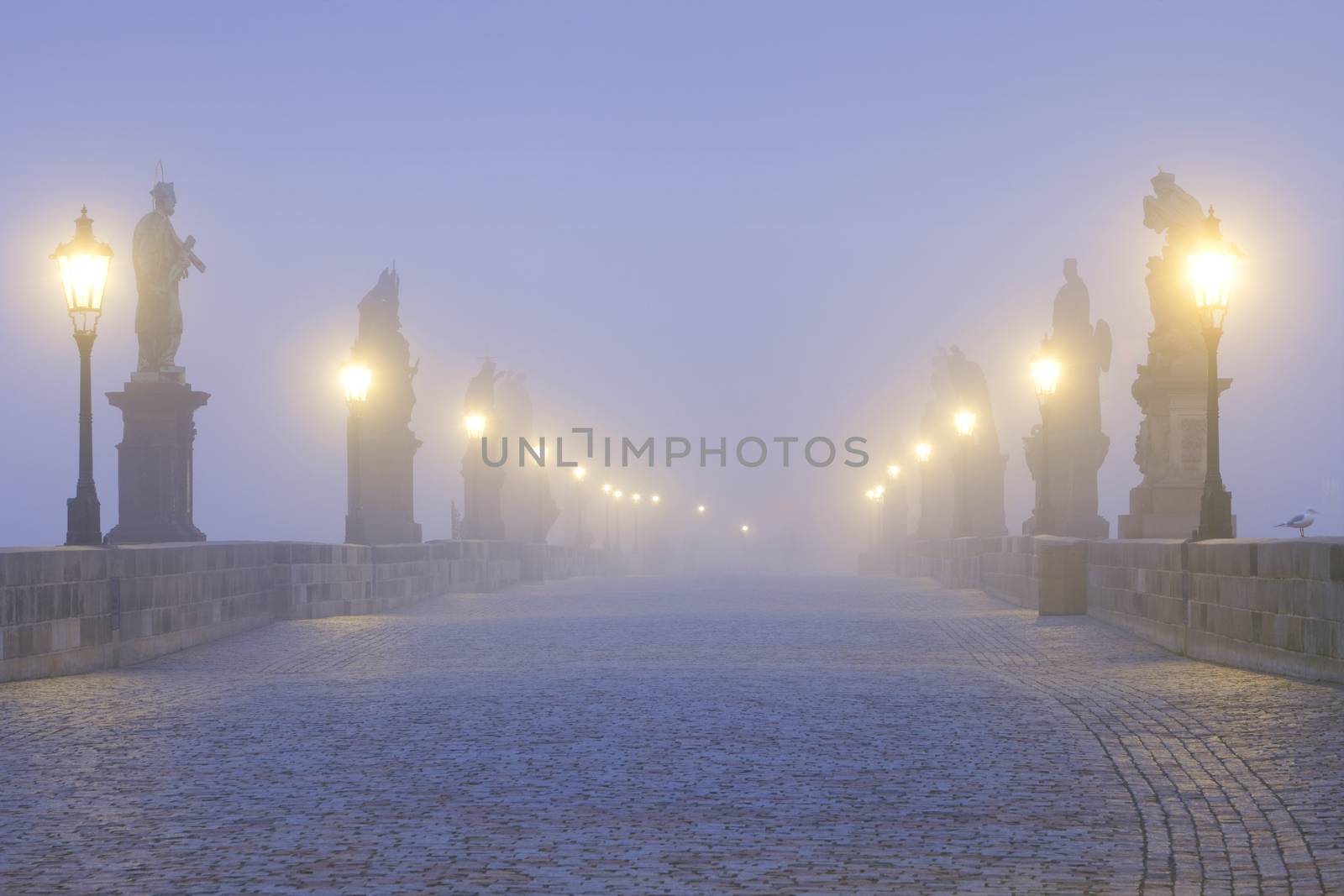 czech republic prague - charles bridge on foggy morning