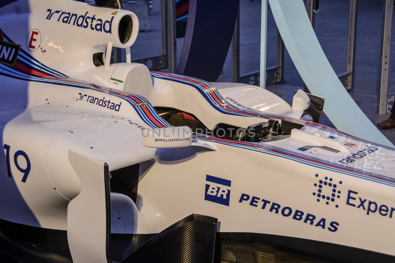 Bruxelles, Belgium - August 10, 2014: The pop-up bar Williams Terrazza Martini Racing, mixing cocktails and Formula 1 arrives in 
Brussels (Belgium), this week. La Terrazza Martini did this summer around Europe to celebrate the return of Martini as sponsor 
Formula 1.