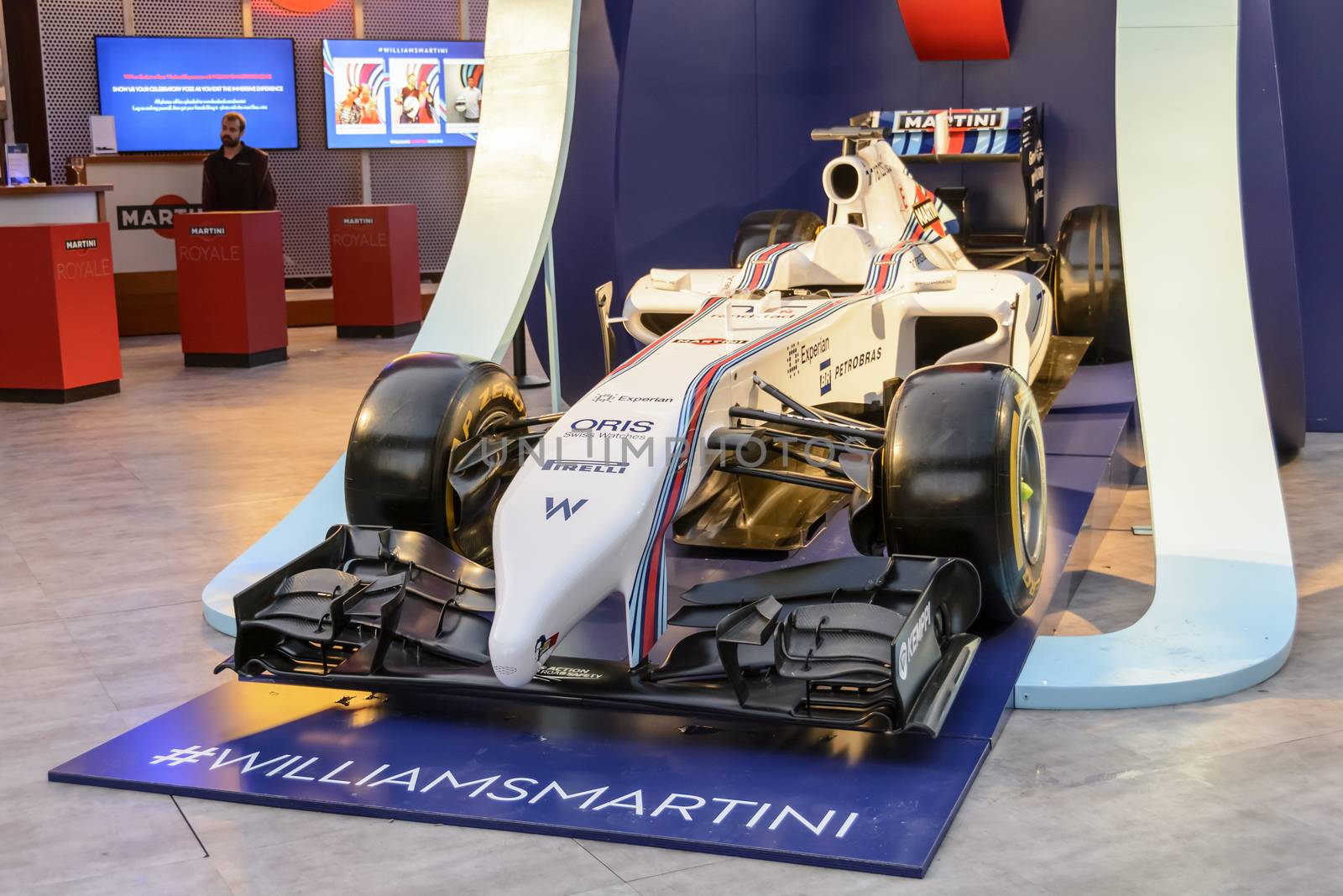 Bruxelles, Belgium - August 10, 2014: The pop-up bar Williams Terrazza Martini Racing, mixing cocktails and Formula 1 arrives in 
Brussels (Belgium), this week. La Terrazza Martini did this summer around Europe to celebrate the return of Martini as sponsor 
Formula 1.