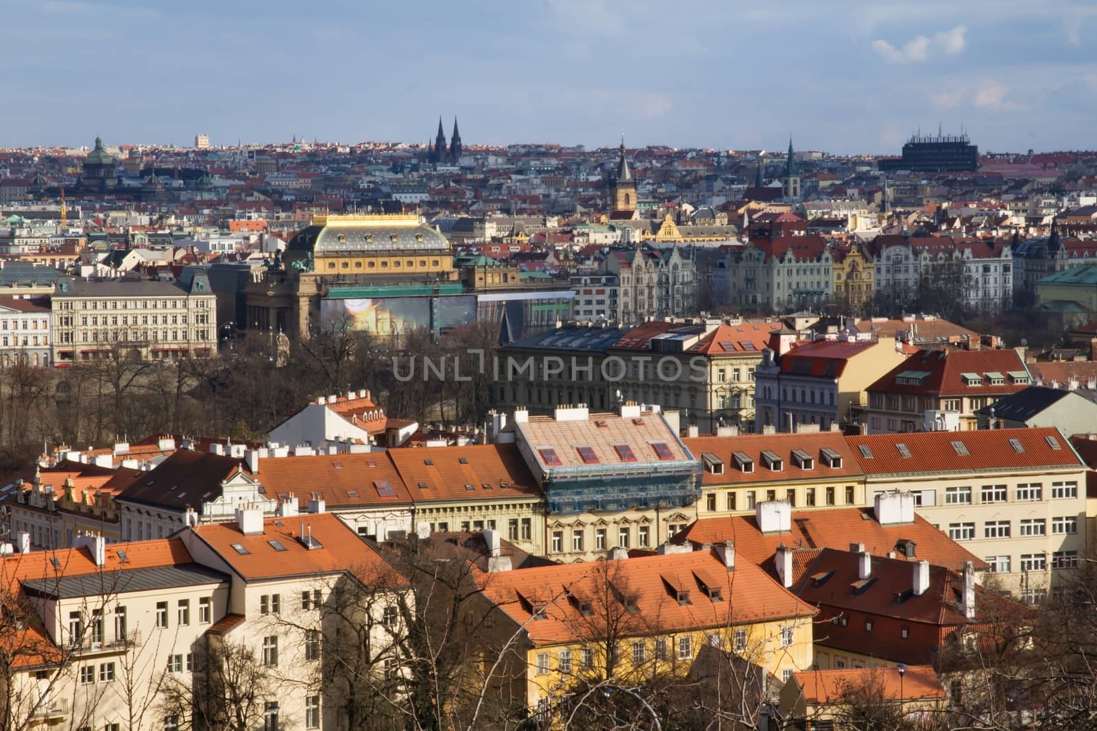 Photo shows various historical houses, red roofs and other architectural details.