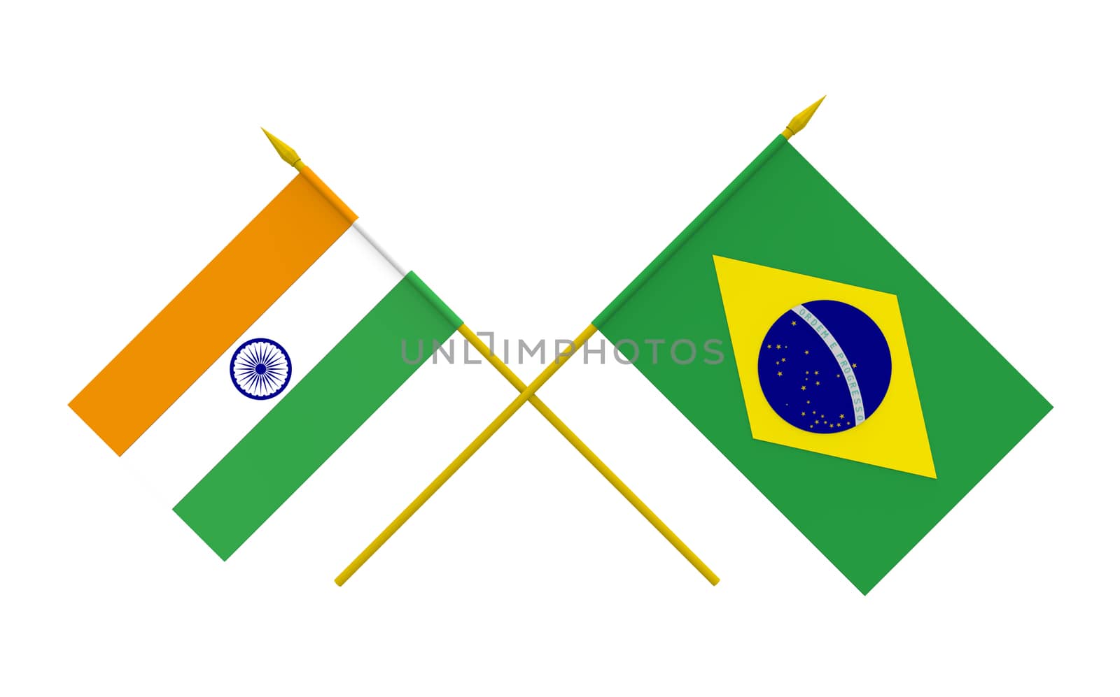 Flags of Brazil and India, 3d render, isolated