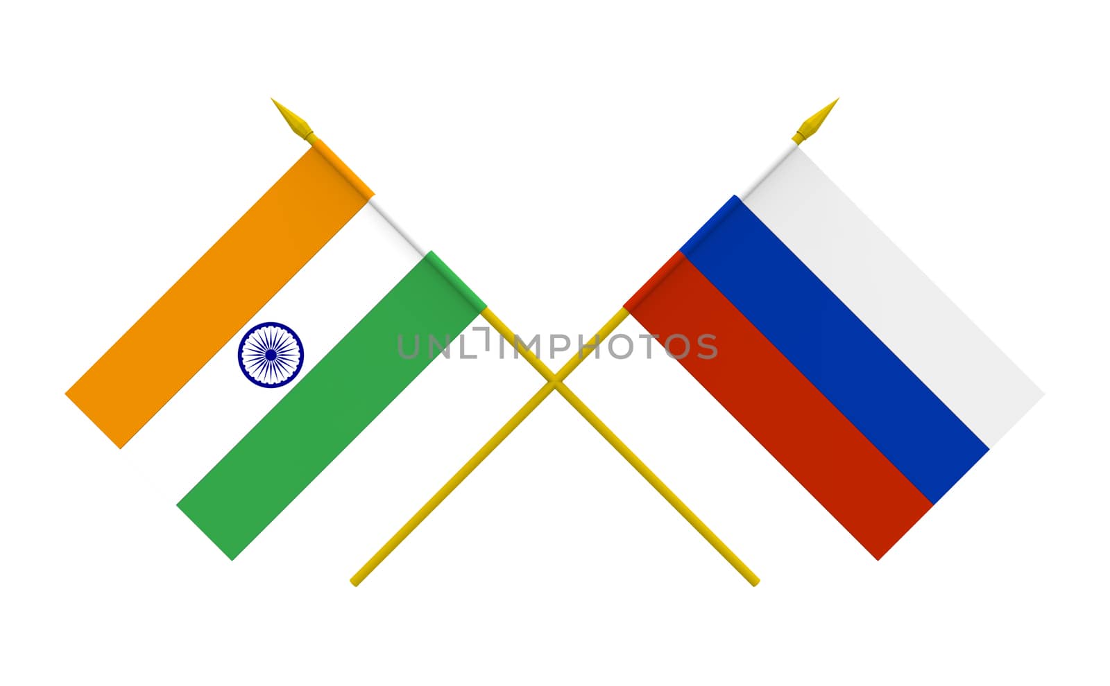 Flags of India and Russia, 3d render, isolated