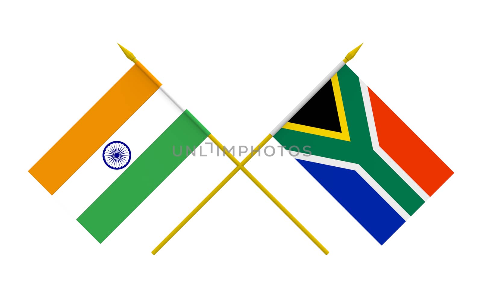Flags of India and South Africa, 3d render, isolated