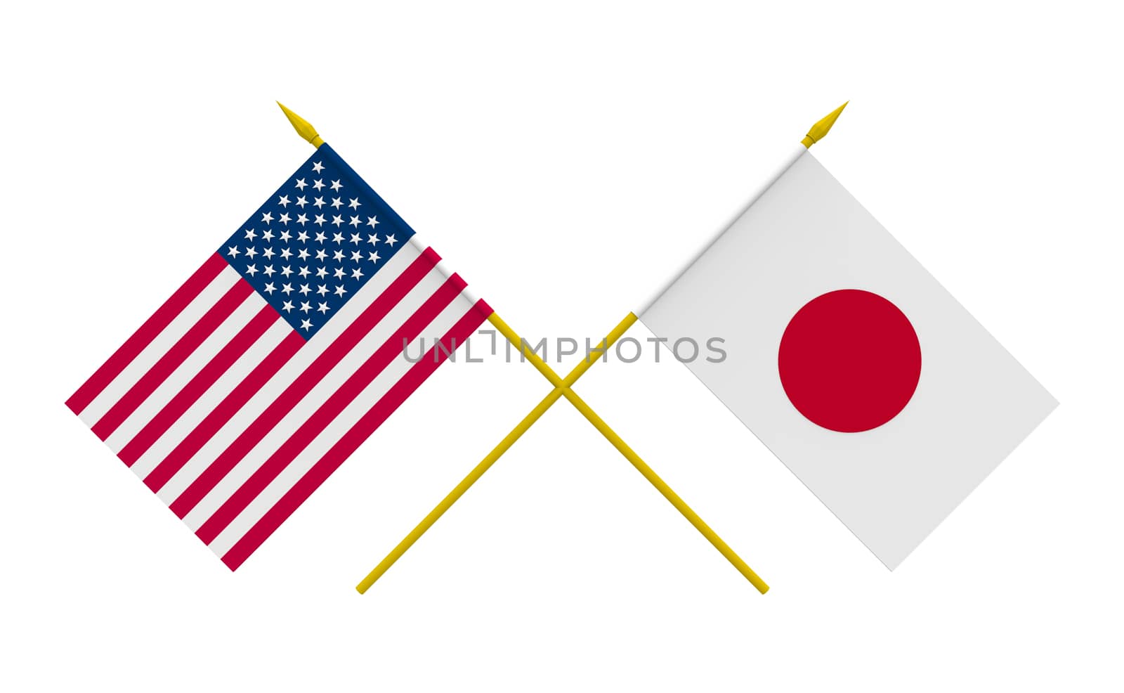 Flags of Japan and USA, 3d render, isolated