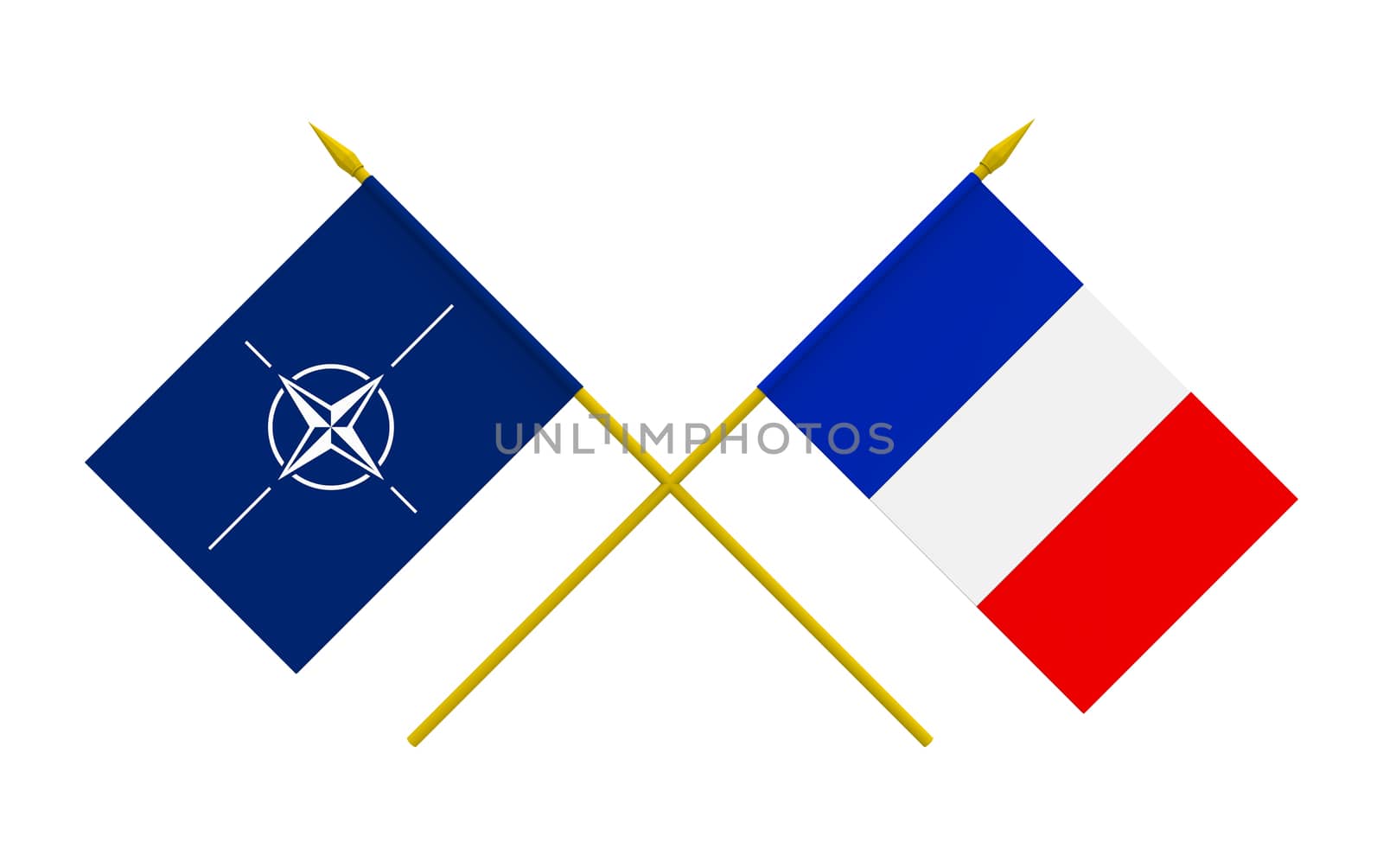 Flags of NATO and France, 3d render, isolated