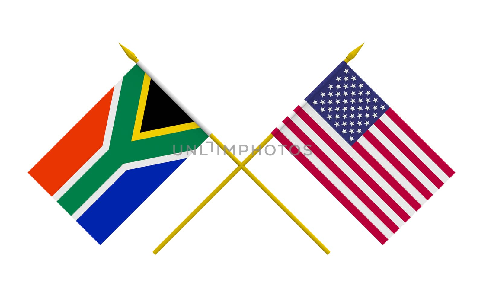 Flags of South Africa and USA, 3d render, isolated