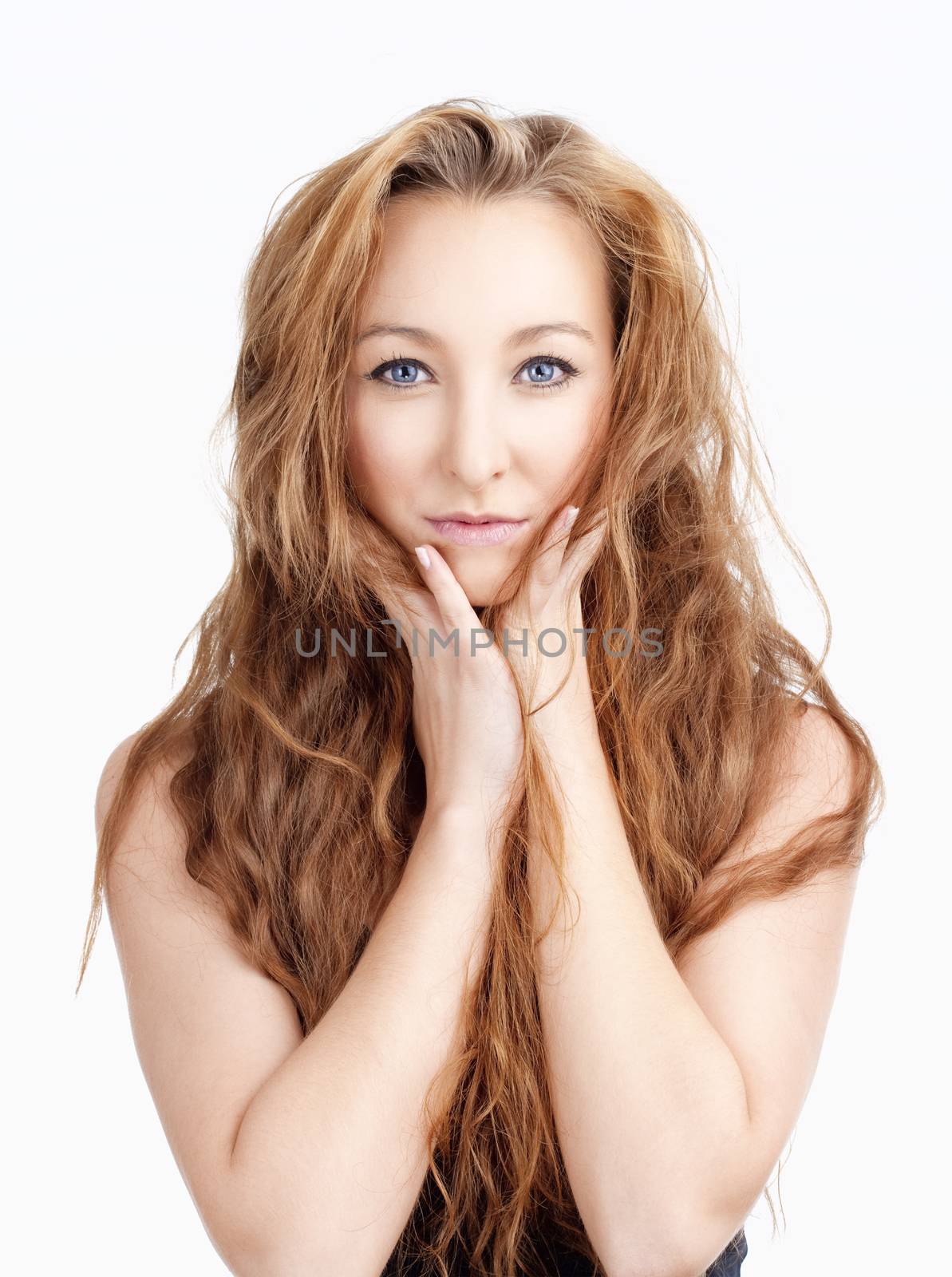 Portrait of a Young Girl with Long Brown Hair and Blue Eyes