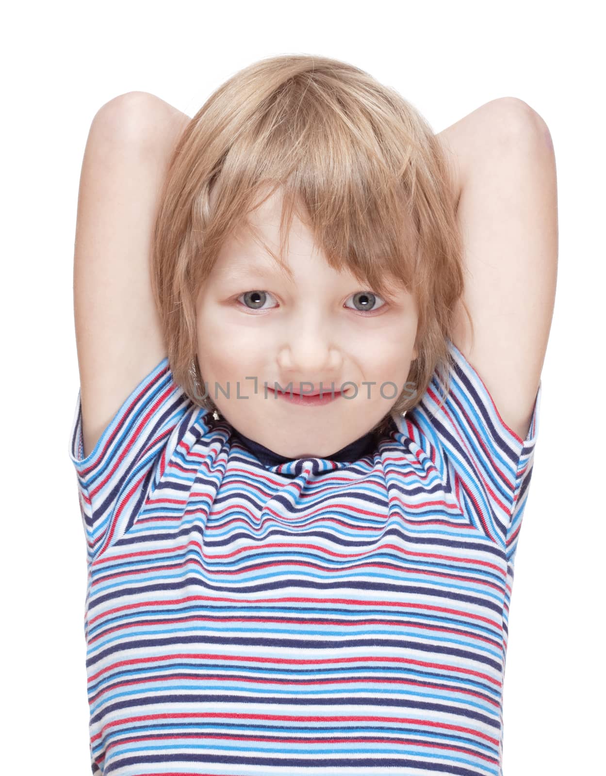 Portrait of a Boy with Blond Hair Looking - Isolated on White