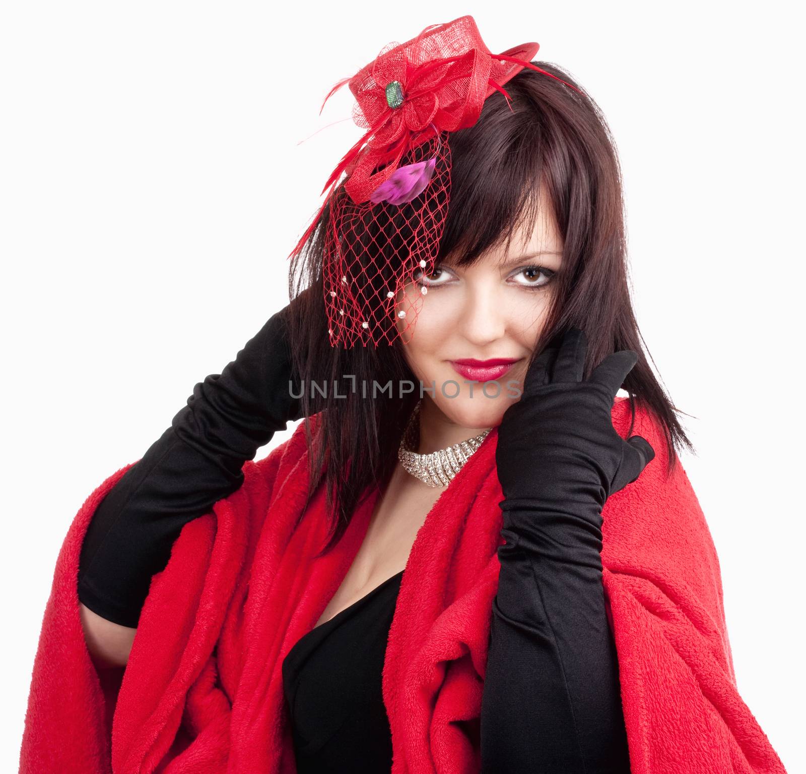 Portait of a Young Woman with Red Hat and Black Gloves by courtyardpix