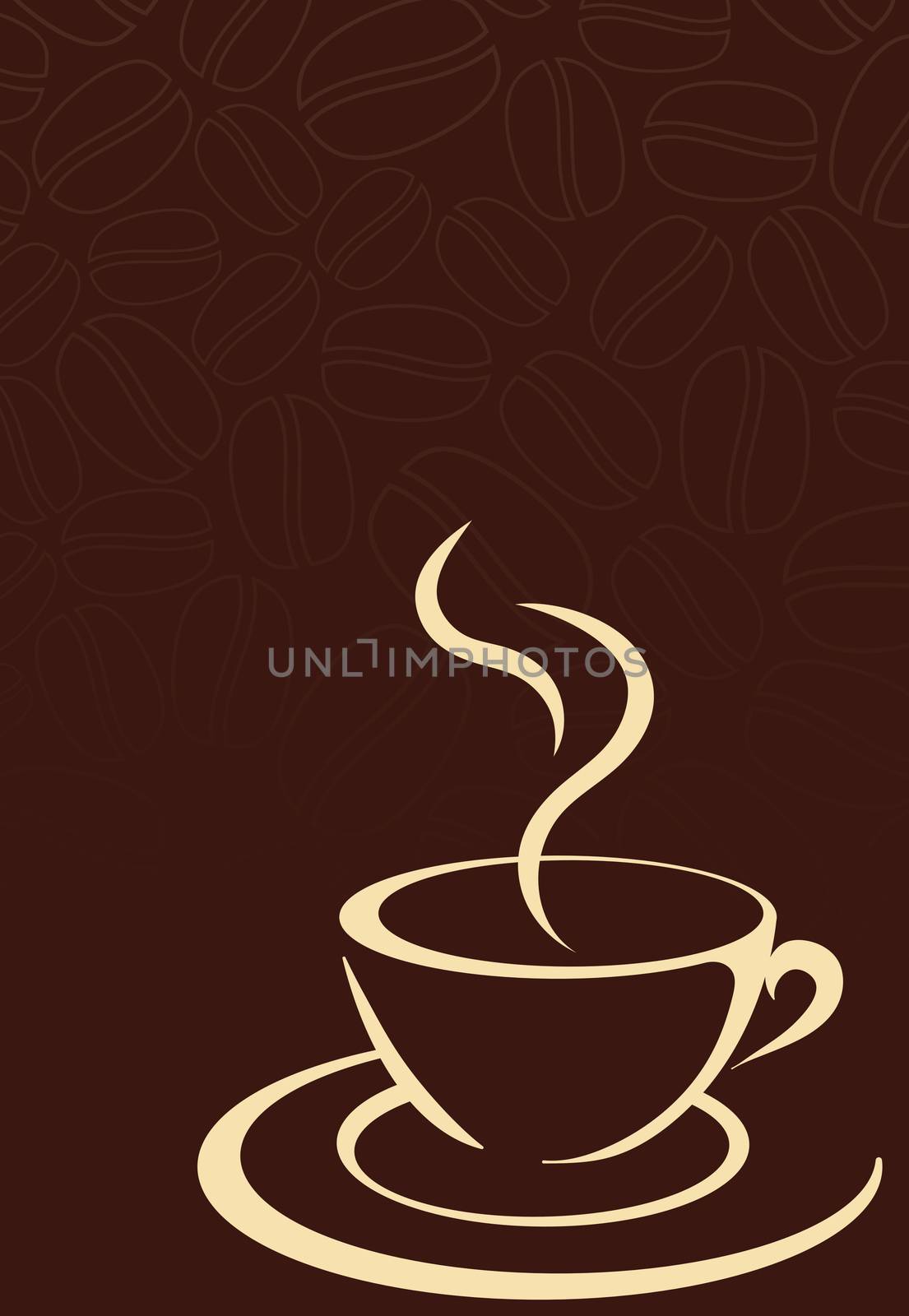 Illustration of a coffee cup and some coffee beans