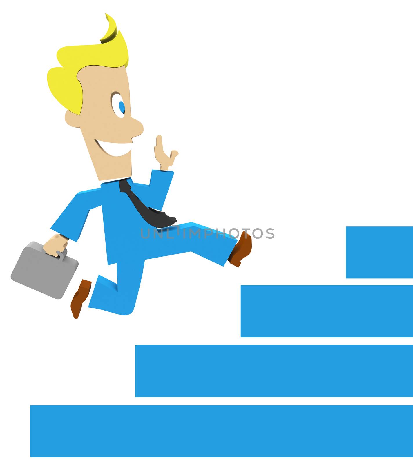3d generated picture of a jumping businessman - step by step concept