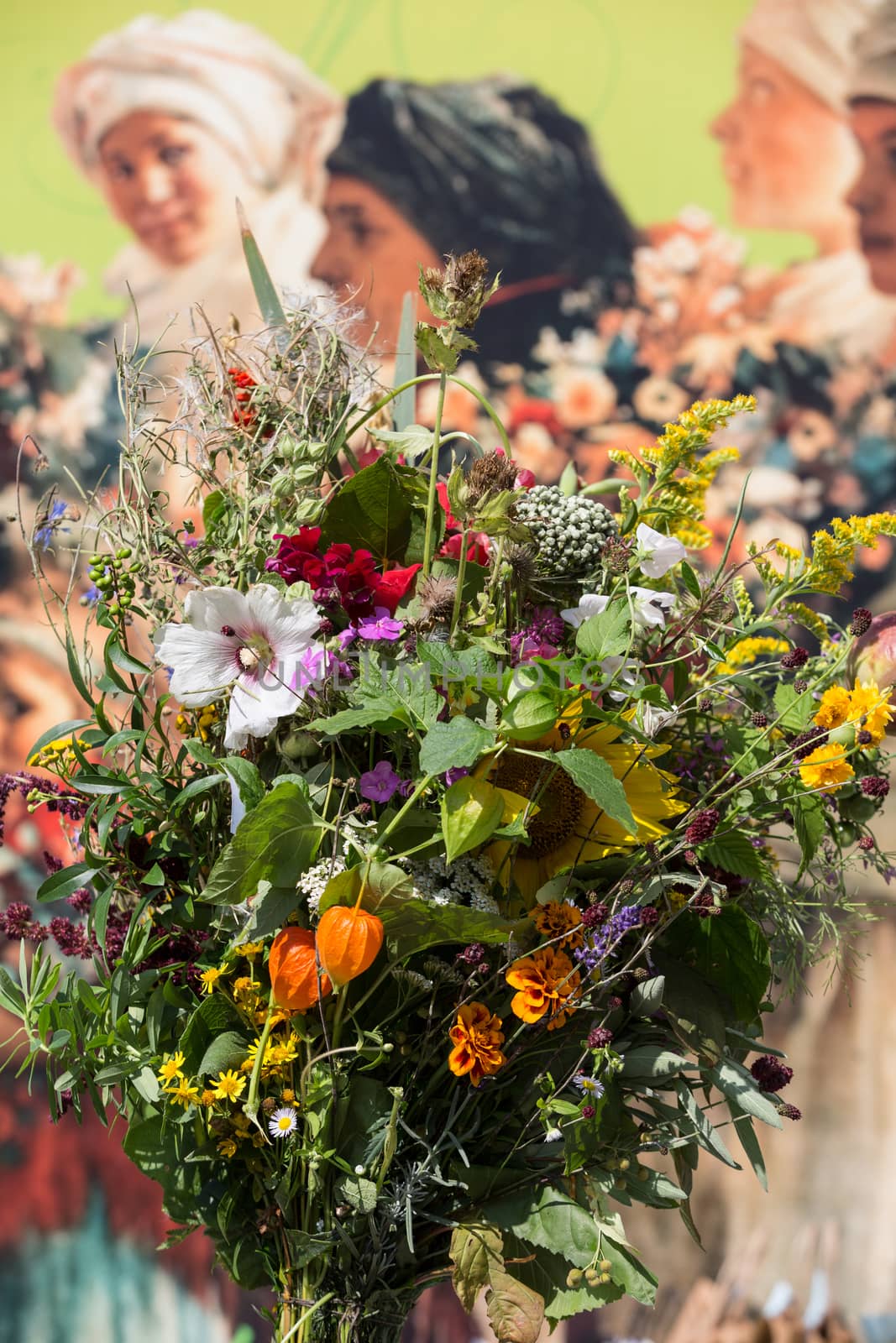 beautiful bouquets of flowers and herbs 