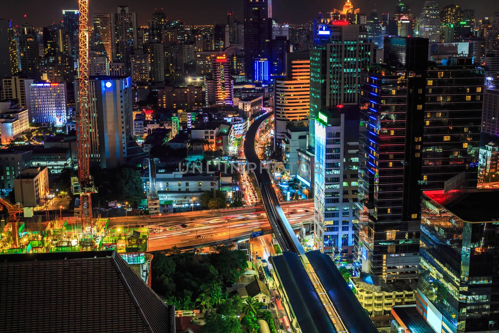 Traffic and transportation of Bangkok by night, Thailand