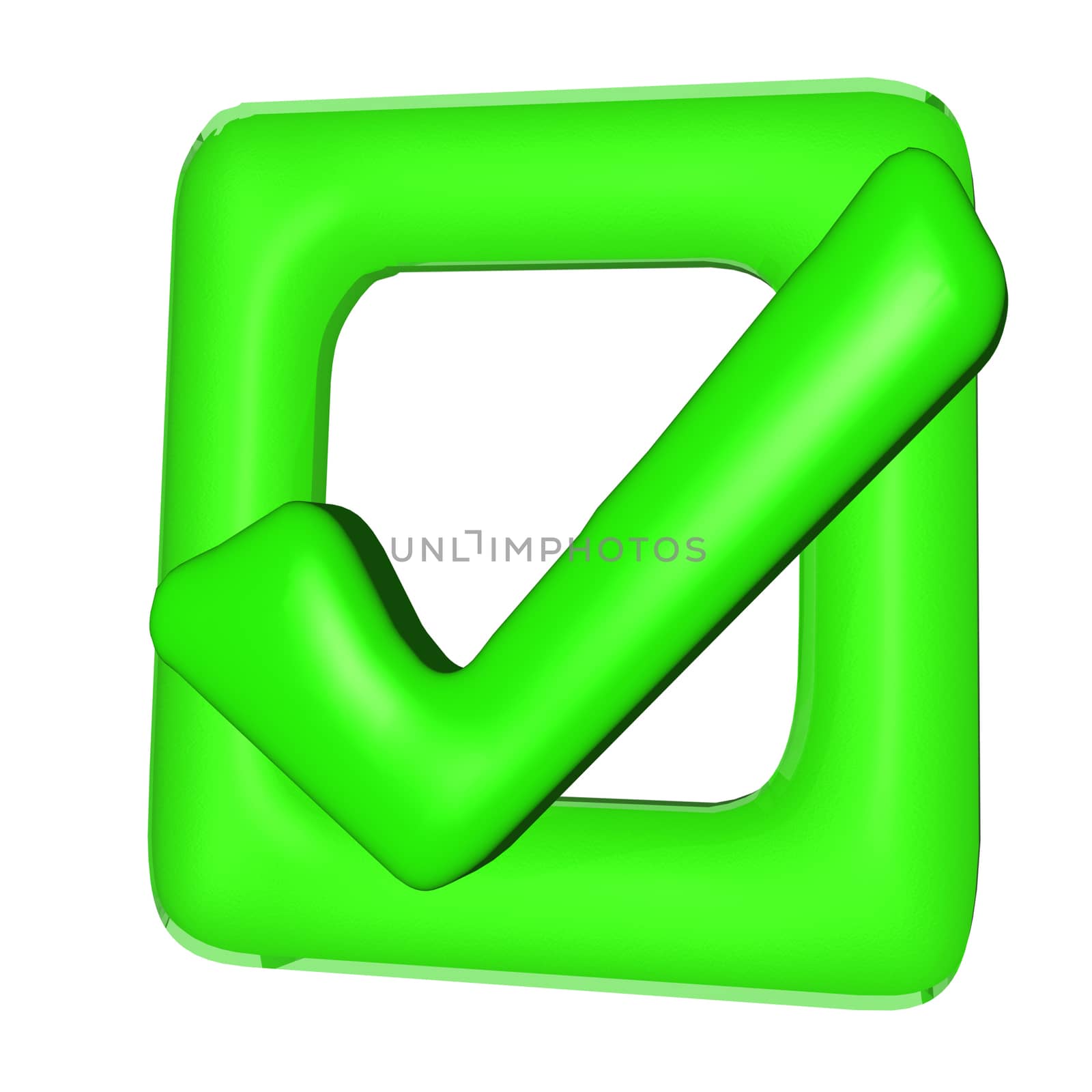 Glossy green Check mark on white background