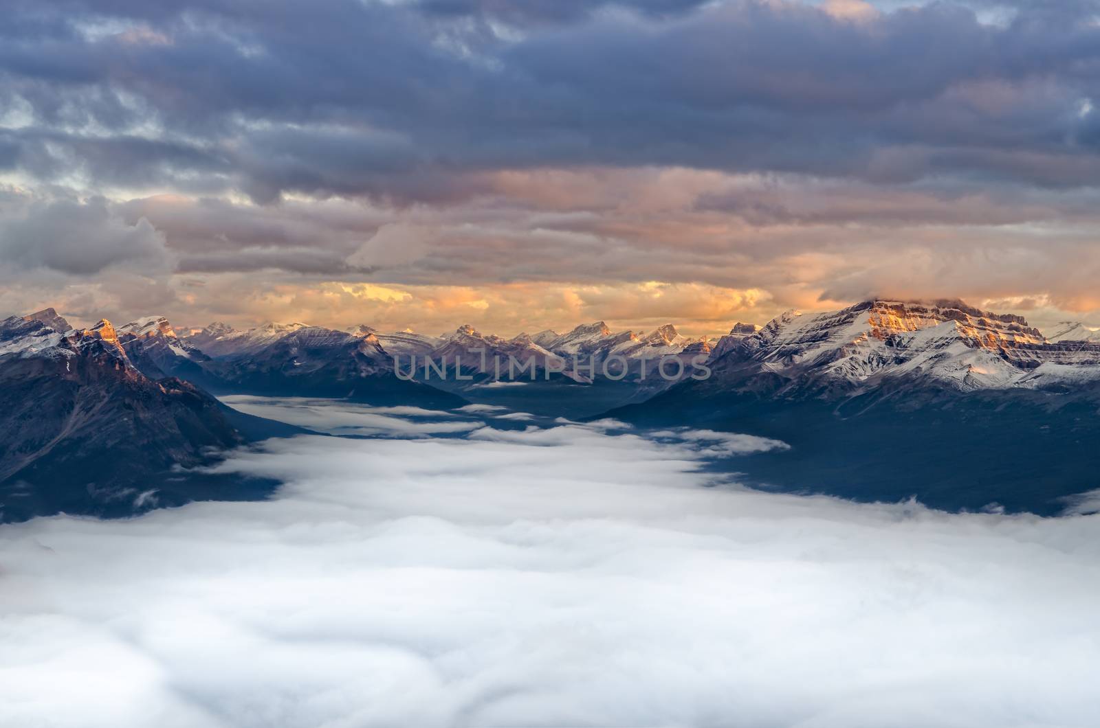 Landscape view of mountain range at sunrise, Mount Fairview, Alberta, Canada