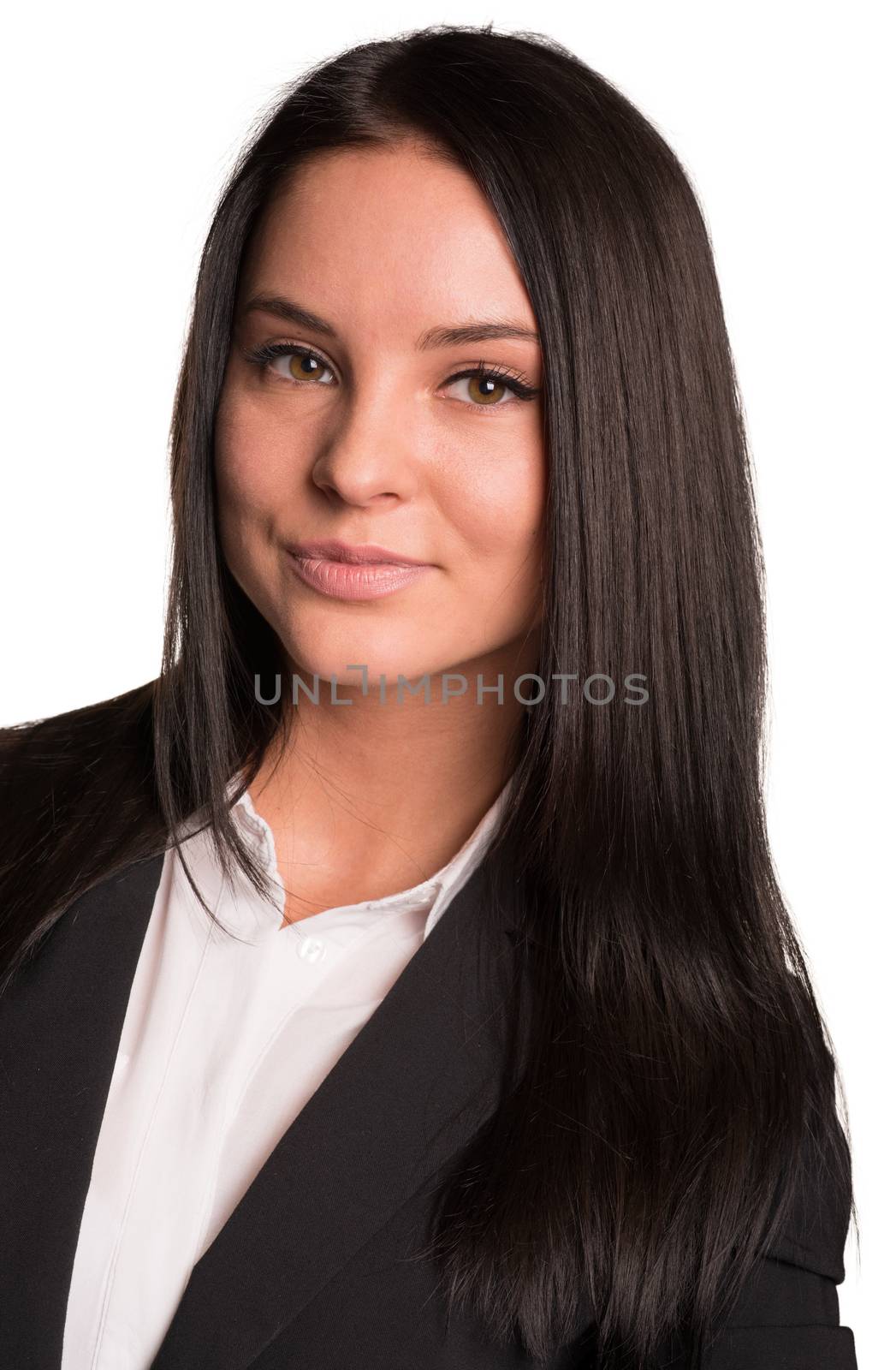 Beautiful businesswomen in suit. Isolated on white background