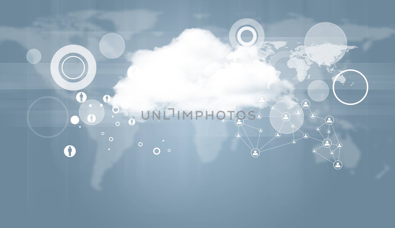 Cloud with world map and network by cherezoff