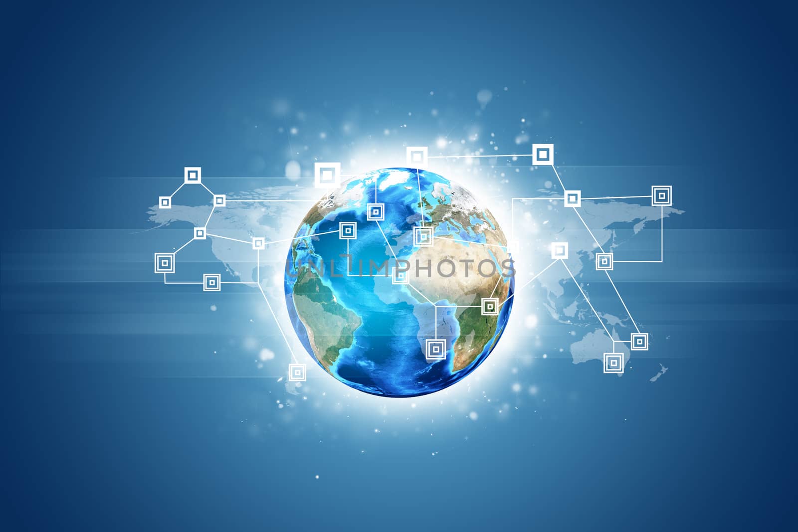 Earth with world map and network. Elements of this image are furnished by NASA