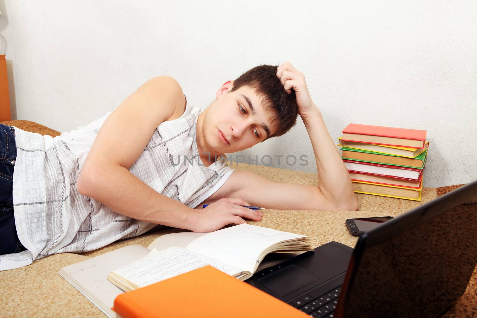 Teenager doing Homework by sabphoto