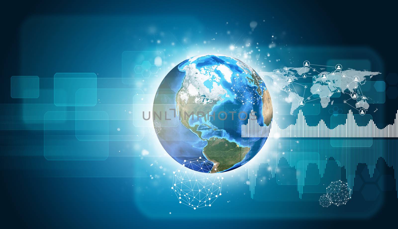 Earth with graphs and network. Elements of this image are furnished by NASA