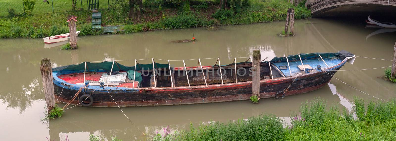 View of the boat in the Bacchiglione river, Padova