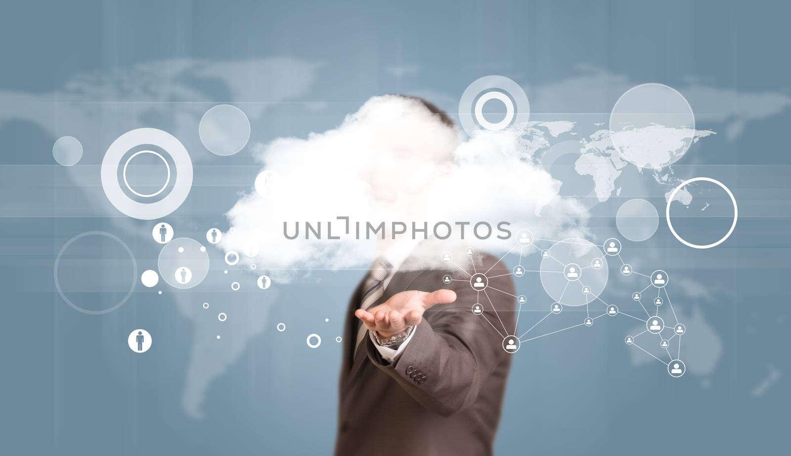 Businessman in suit hold cloud by cherezoff