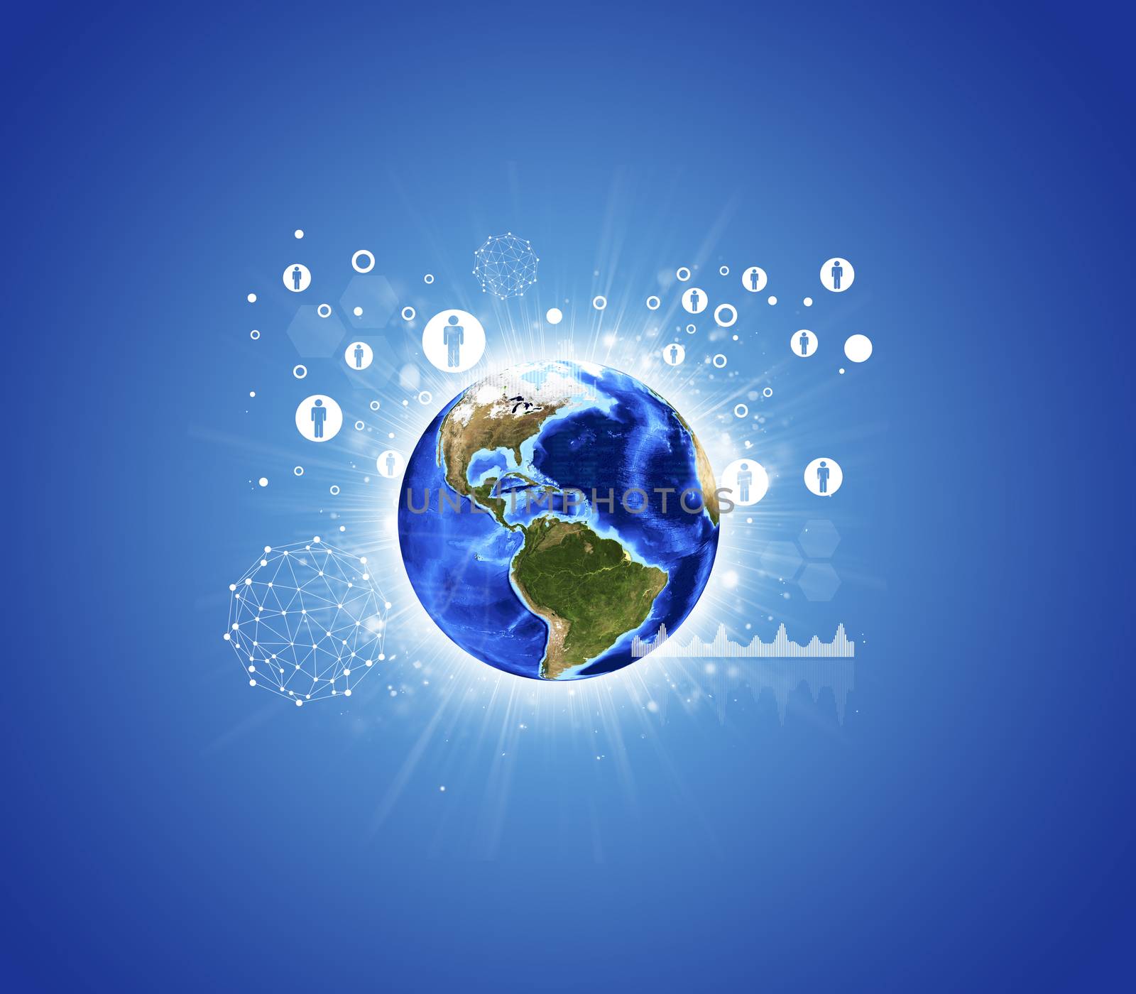 Earth with graphs and network. Elements of this image are furnished by NASA