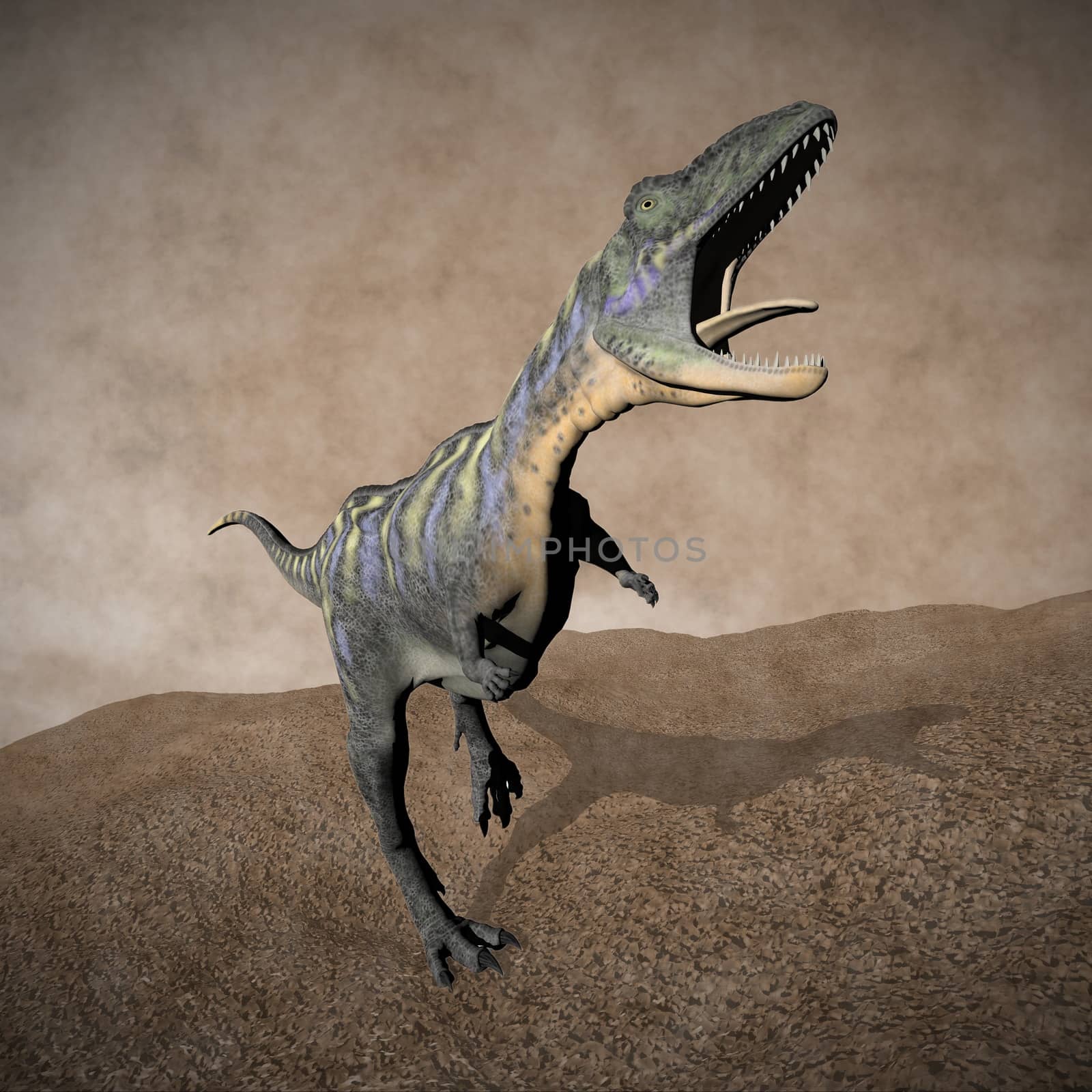 Aucasaurus dinosaur roaring - 3D render by Elenaphotos21