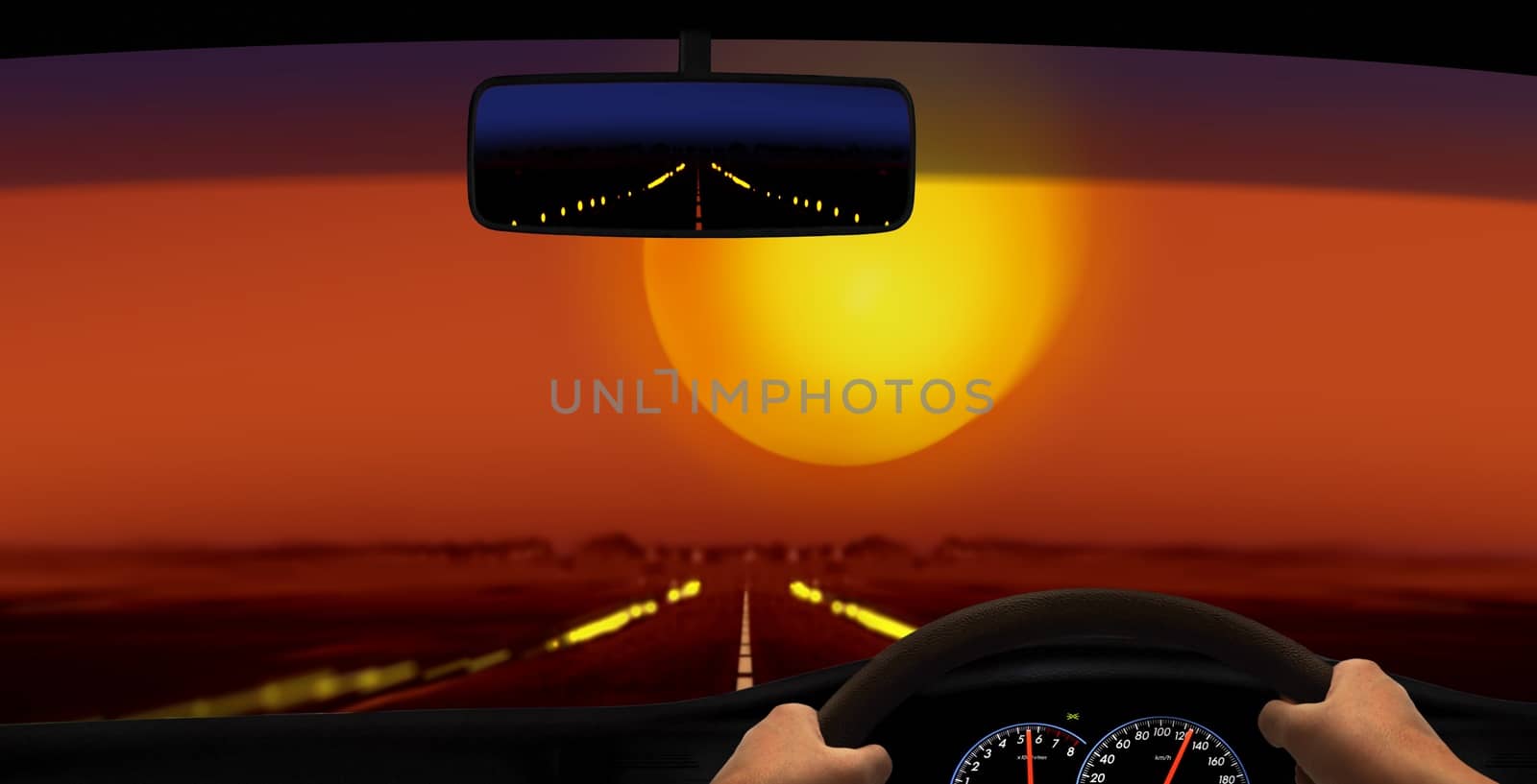 Driving in the Desert During Sunset