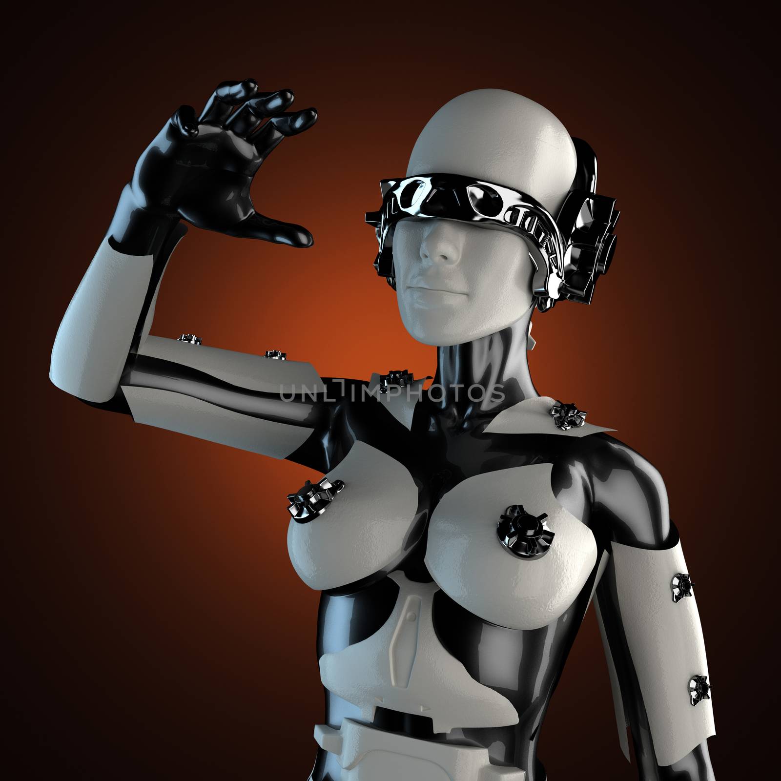 woman cyborg of steel and white plastic
